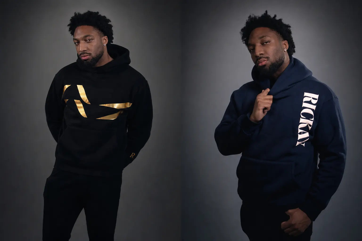 Front vs sleeve print hoodies Canada - Rickay Gold Mark and Vertical Statement comparison