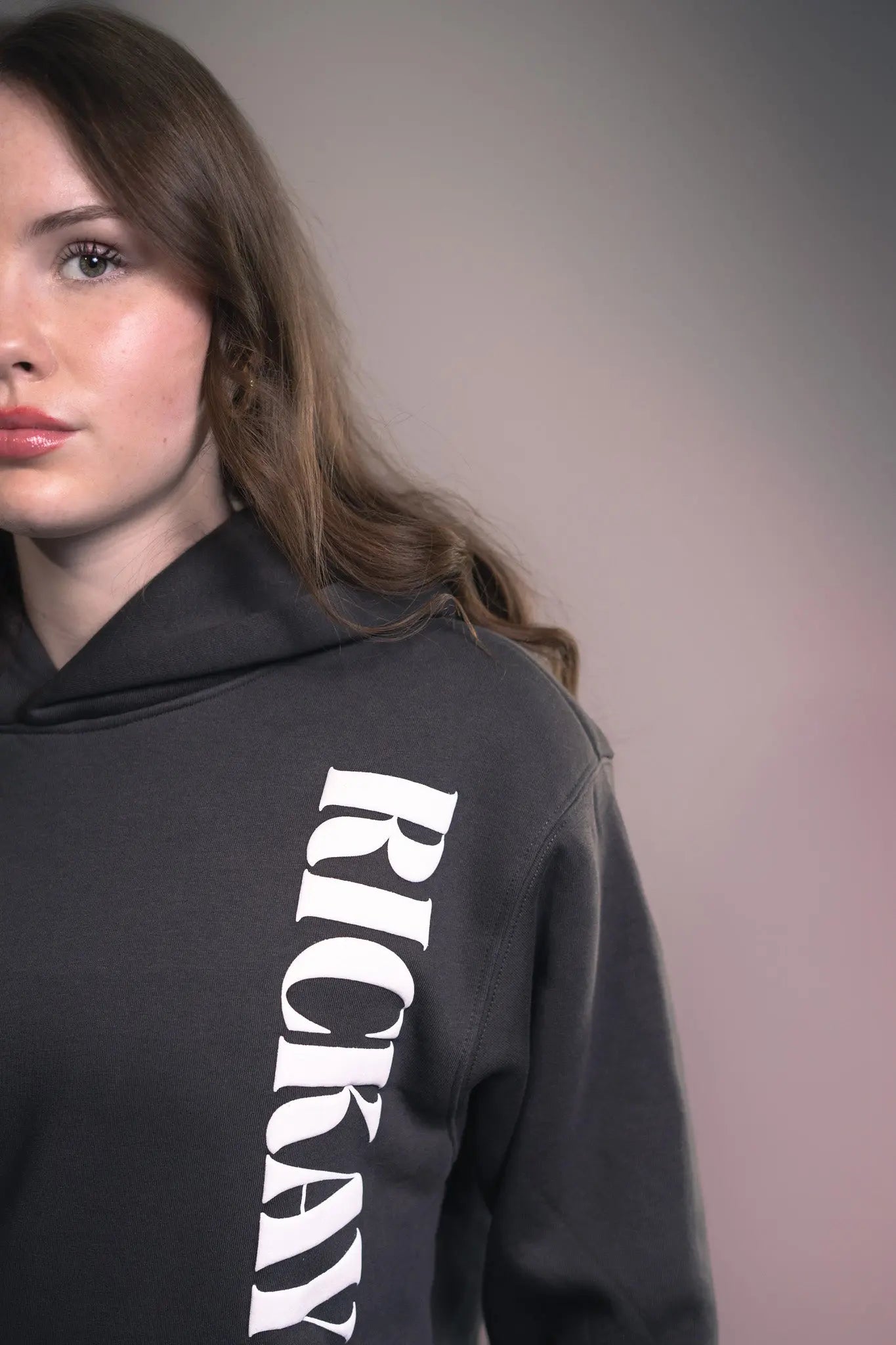 Rickay grey hoodie front fit minimalist design