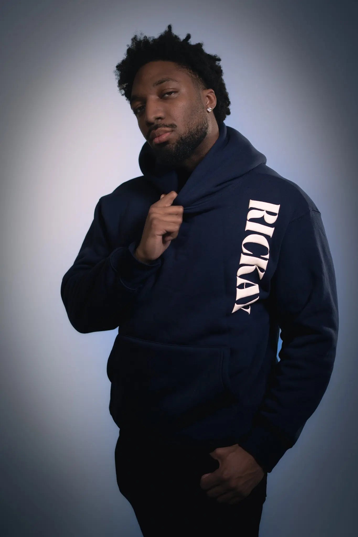 Navy oversized hoodie Canada Rickay Vertical Statement front
