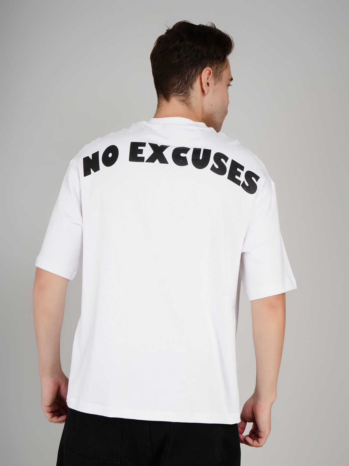 NO EXCUSES Oversized Drop-Shoulder White T-Shirt | Canada