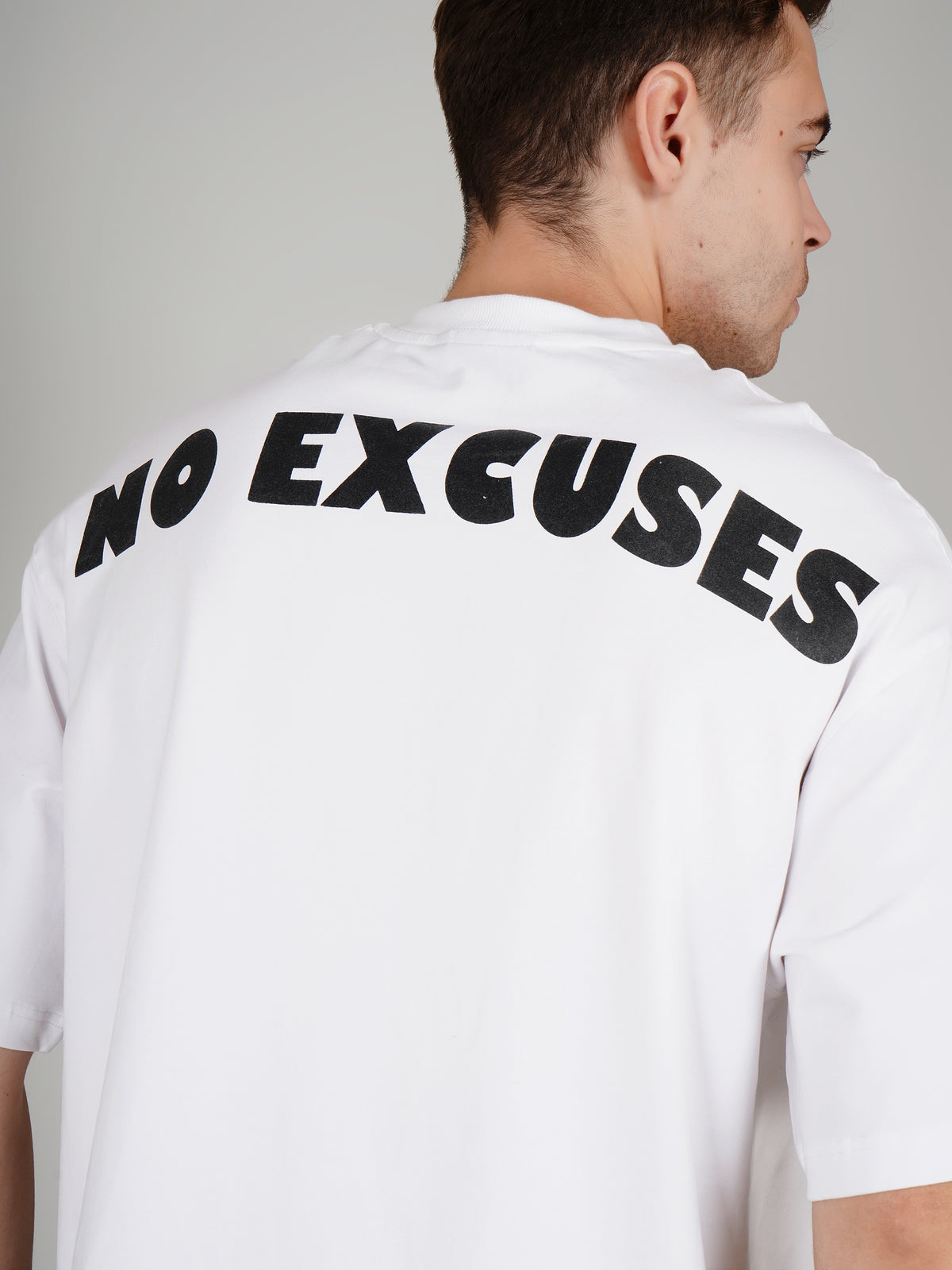 NO EXCUSES Oversized Drop-Shoulder White T-Shirt | Canada