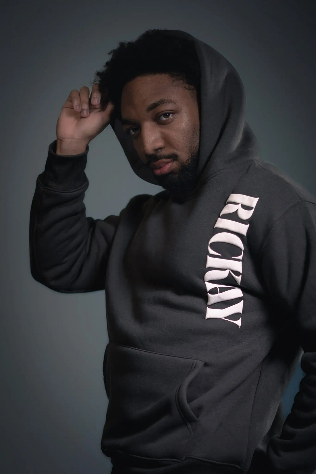 Rickay grey statement hoodie lifestyle streetwear