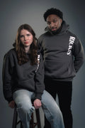Rickay grey vertical statement hoodie front view