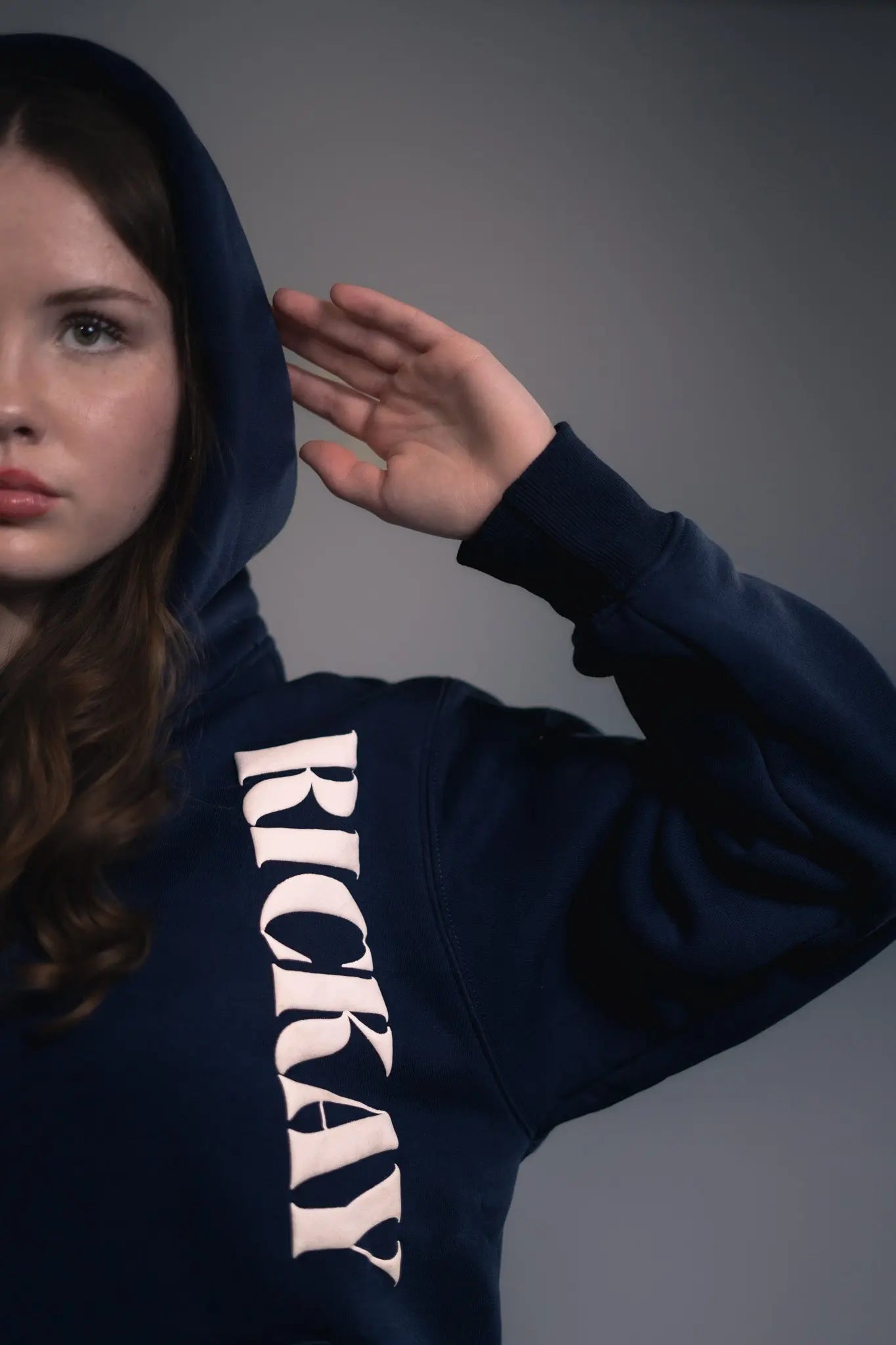 Navy oversized streetwear hoodie Canada Rickay sleeve print
